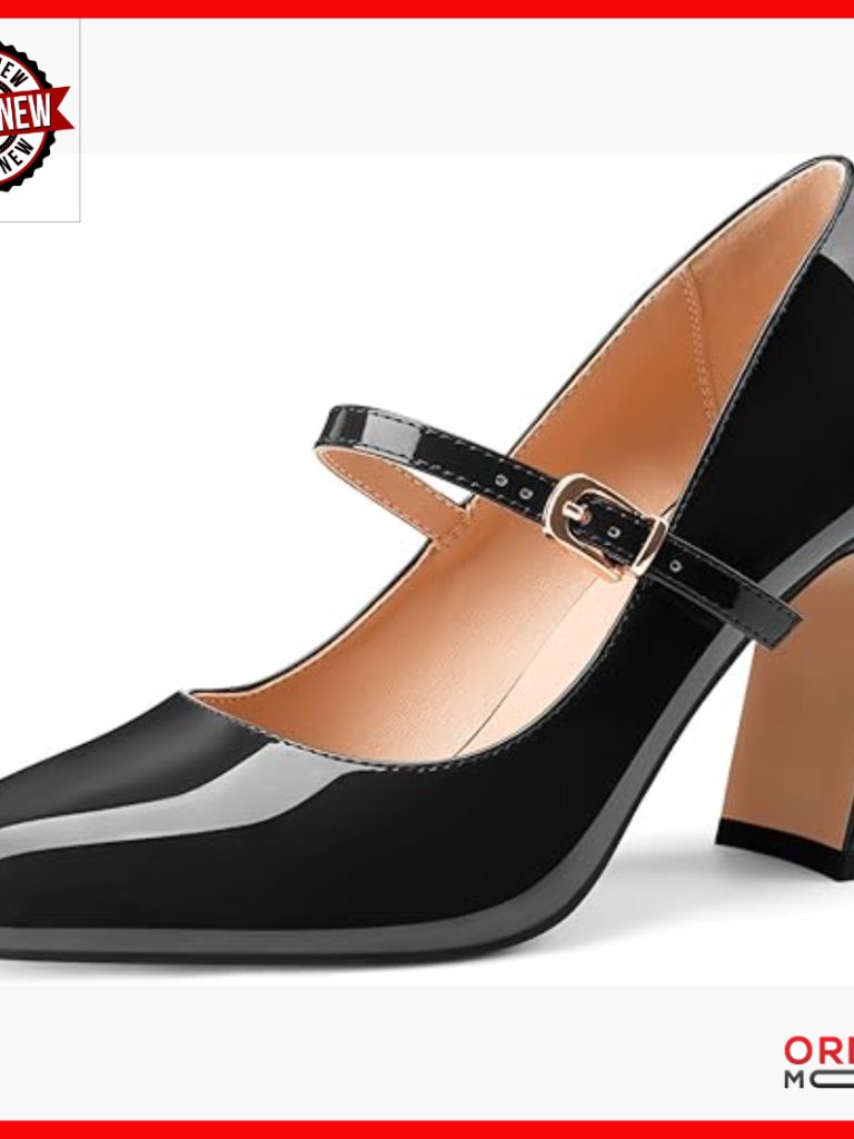 Chunky Mary Jane Heels 3.5in Block Heel Patent Leather Strap Pumps
